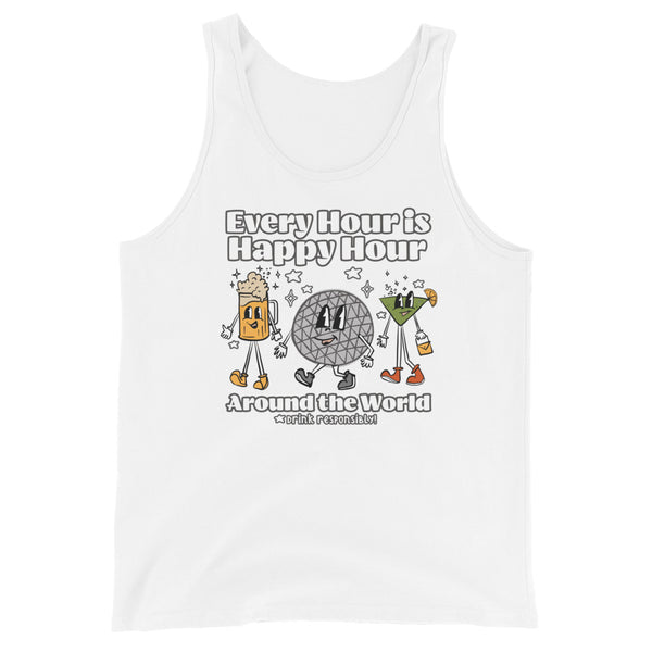 Disney Epcot Drinking Unisex Tank Top Every Hour is Happy Hour Drinking Around the World Food and Wine Unisex Tank