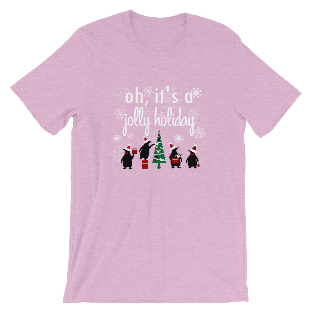 Jolly Holiday Christmas Tree Penguin T-Shirt-READY TO SHIP-Heather Prism Lilac- Size XS