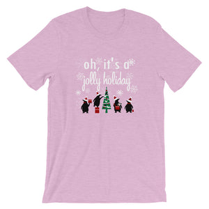 Jolly Holiday Christmas Tree Penguin T-Shirt-READY TO SHIP-Heather Prism Lilac- Size XS