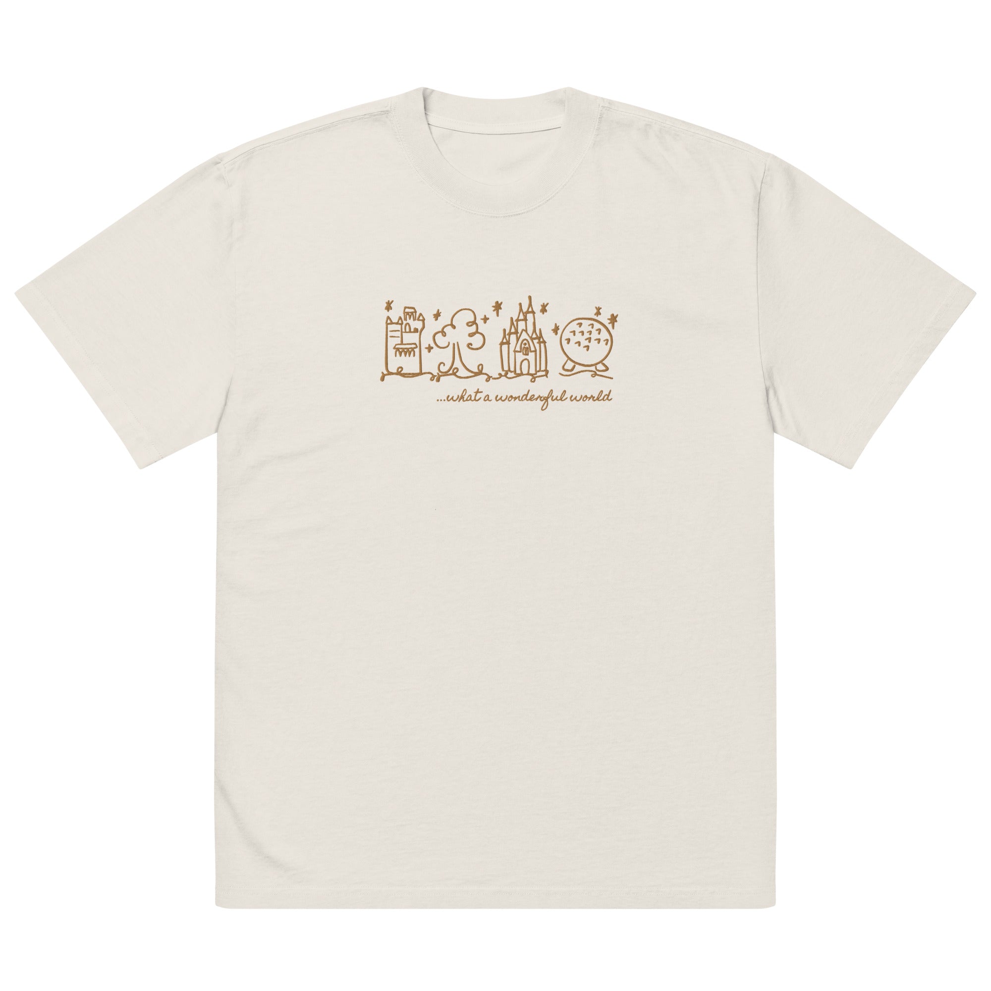 Disney World Parks EMBROIDERED T-Shirt What a Wonderful World Heavy Weight Faded T-Shirt