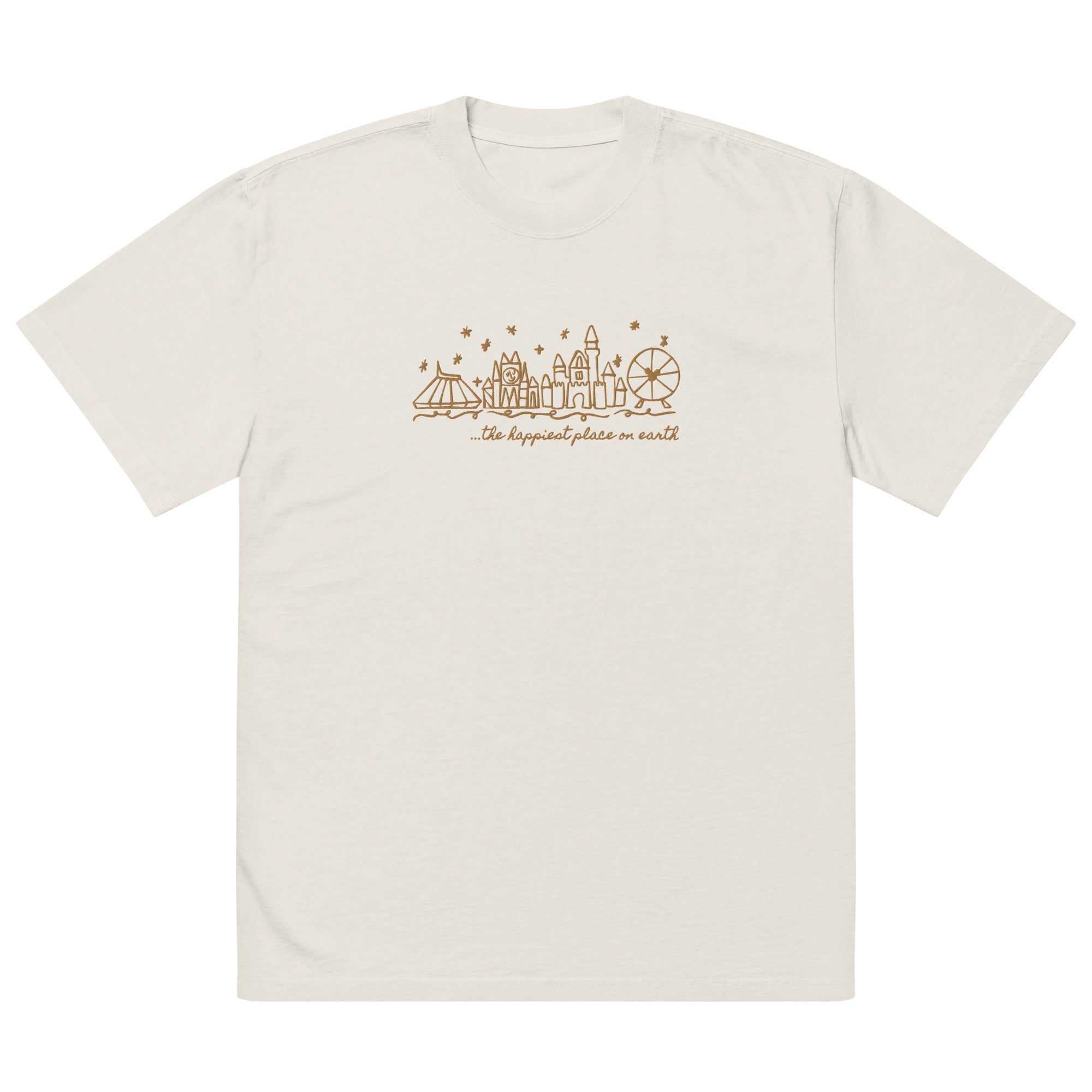 Disneyland EMBROIDERED T-Shirt Happiest Place on Earth Heavy Weight Faded T-Shirt