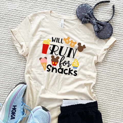 runDisney Disney Snacks T-Shirt Will Run For Snacks Theme Park Disney T-shirt