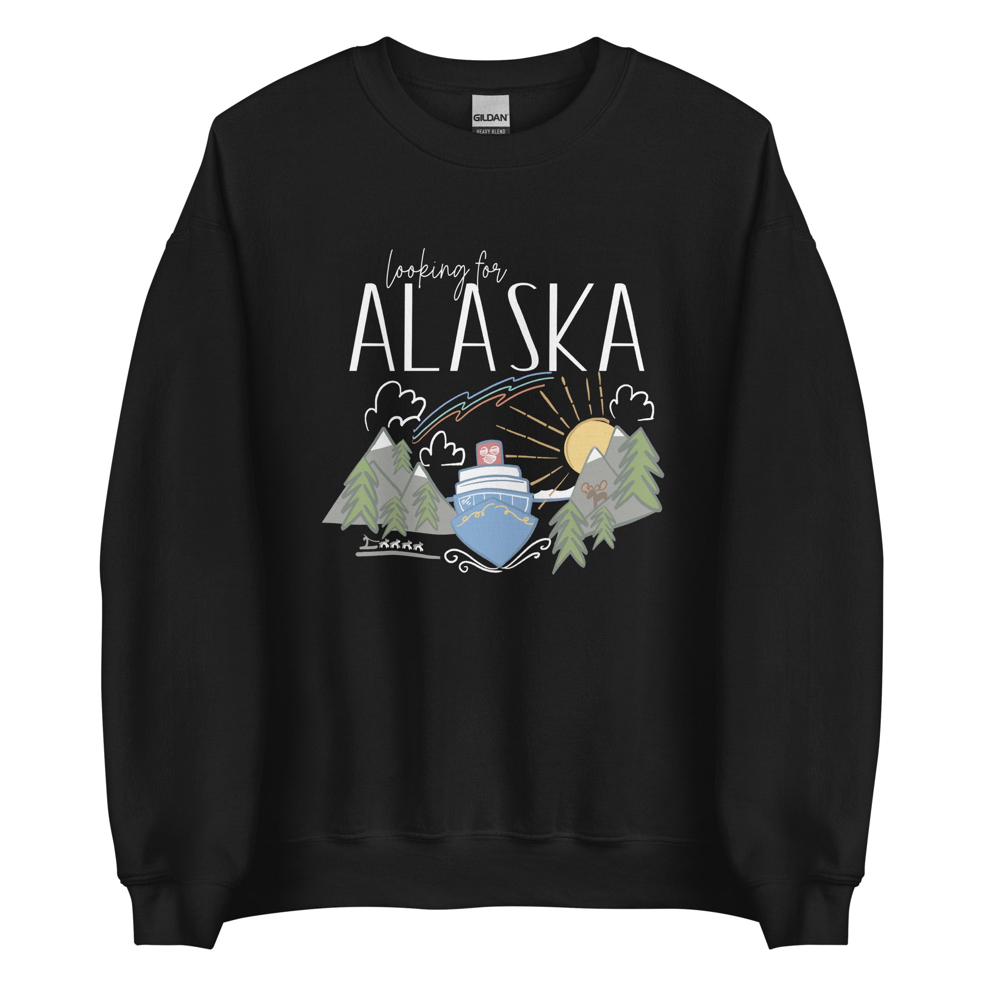 Disney Cruise Alaska Sweatshirt Cruise Shirt with Moose Dogs Aurora Borealis and Sunshine Alaska Unisex Sweatshirt