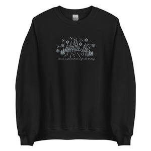 Home for the Holidays EMBROIDERED Sweatshirt Magical Christmas Castle Holiday Snowfall Embroidered Sweatshirt