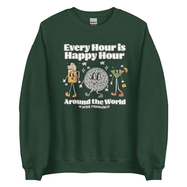 Disney Epcot Drinking Sweatshirt Every Hour is Happy Hour Drinking Around the World Food and Wine Sweatshirt