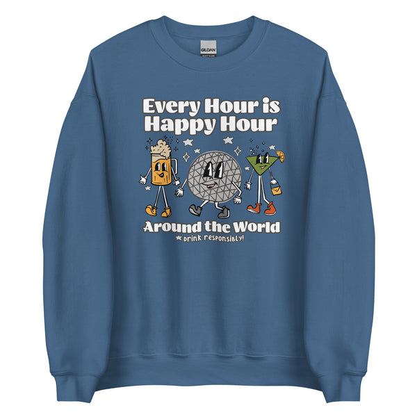 Disney Epcot Drinking Sweatshirt Every Hour is Happy Hour Drinking Around the World Food and Wine Sweatshirt