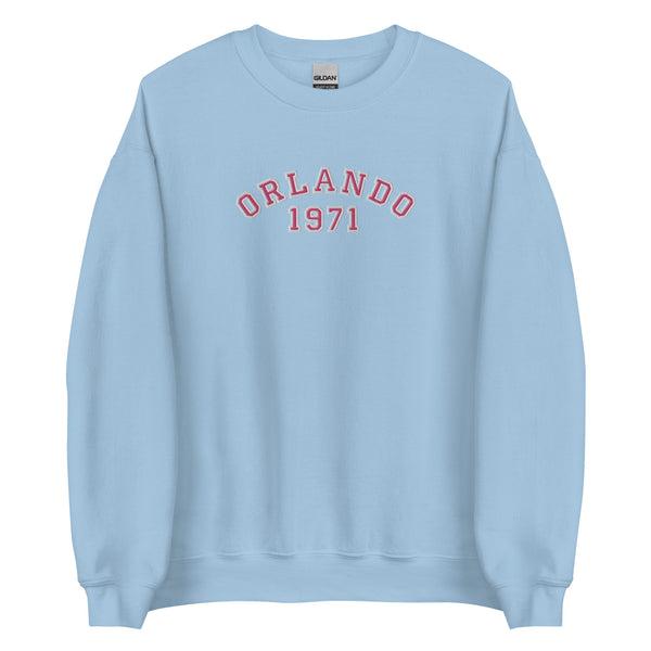 Disney College Sweatshirt 1971 WDW Orlando EMBROIDERED Disney University Sweatshirt - Pink