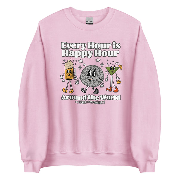 Disney Epcot Drinking Sweatshirt Every Hour is Happy Hour Drinking Around the World Food and Wine Sweatshirt