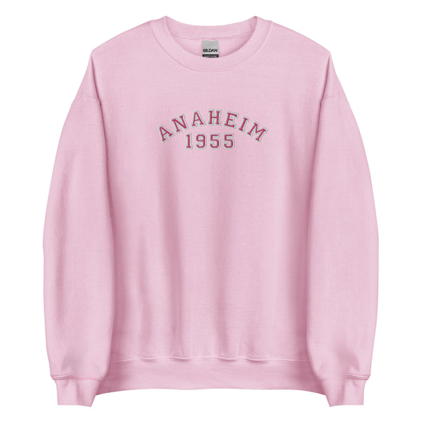 Disney College Sweatshirt 1955 Disneyland Anaheim EMBROIDERED Disney University Sweatshirt - Pink