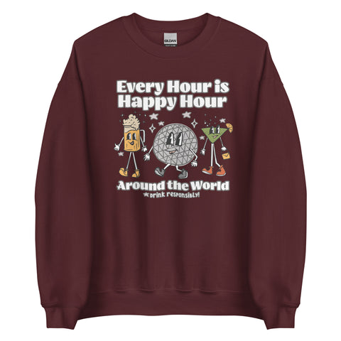 Disney Epcot Drinking Sweatshirt Every Hour is Happy Hour Drinking Around the World Food and Wine Sweatshirt