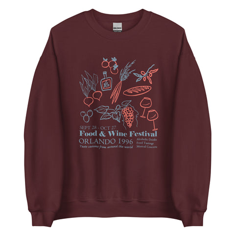 Disney Food and Wine Sweatshirt 1996 EPCOT Food and Wine Festival Unisex Sweatshirt