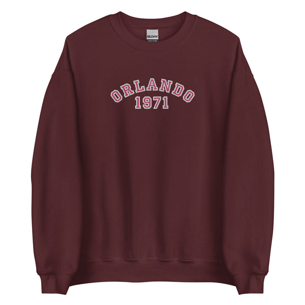 Disney College Sweatshirt 1971 WDW Orlando EMBROIDERED Disney University Sweatshirt - Pink