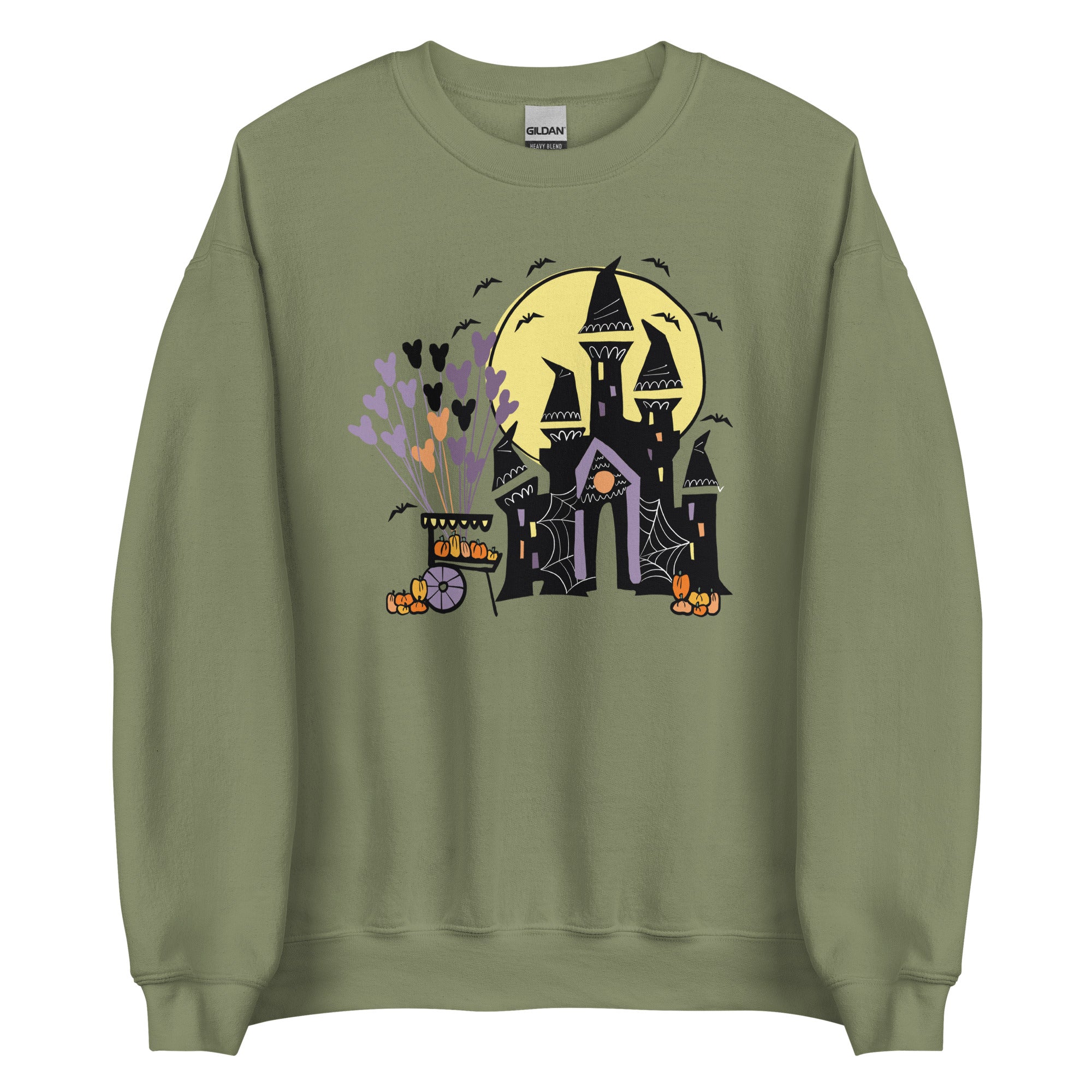 Disney World Halloween Castle Sweatshirt with Pumpkin Cart and Balloons Disney Halloween Unisex Sweatshirt