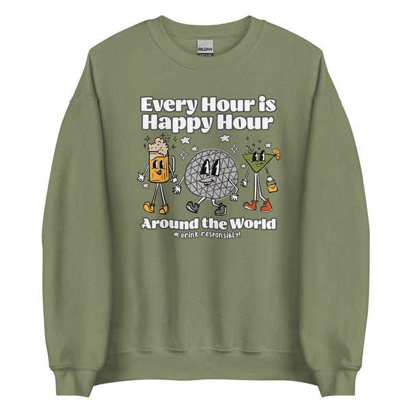 Disney Epcot Drinking Sweatshirt Every Hour is Happy Hour Drinking Around the World Food and Wine Sweatshirt