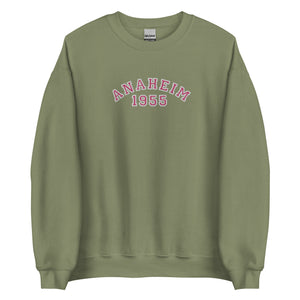 Disney College Sweatshirt 1955 Disneyland Anaheim EMBROIDERED Disney University Sweatshirt - Pink