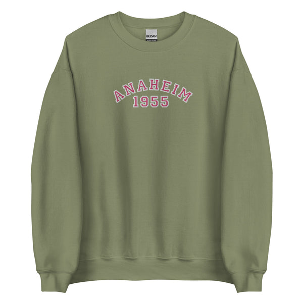 Disney College Sweatshirt 1955 Disneyland Anaheim EMBROIDERED Disney University Sweatshirt - Pink