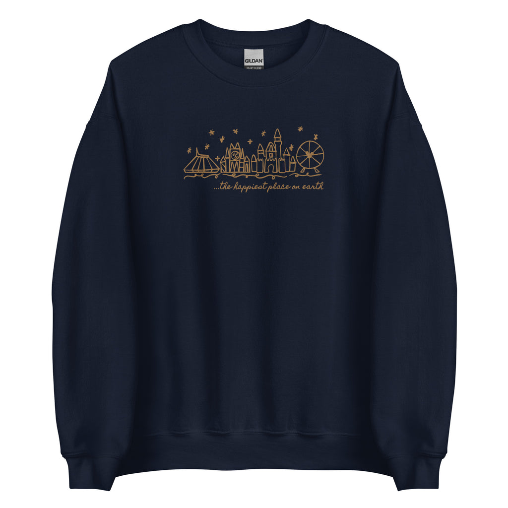 Disneyland EMBROIDERED Sweatshirt Happiest Place on Earth Sweater Disneyland Unisex Embroidered Sweatshirt