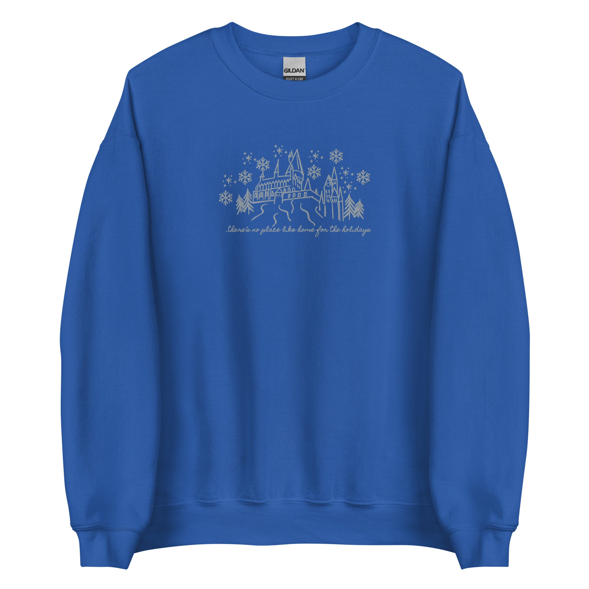 Home for the Holidays EMBROIDERED Sweatshirt Magical Christmas Castle Holiday Snowfall Embroidered Sweatshirt