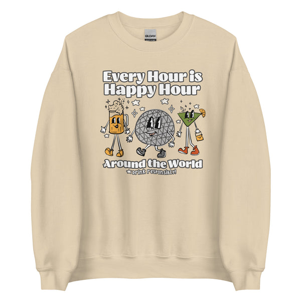 Disney Epcot Drinking Sweatshirt Every Hour is Happy Hour Drinking Around the World Food and Wine Sweatshirt