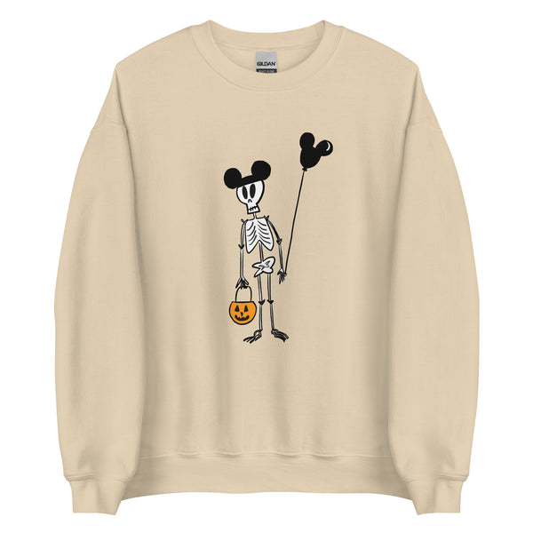 Funny Disney Halloween Skeleton Sweatshirt with Mickey Balloon and Trick or Treat Pumpkin Sweatshirt