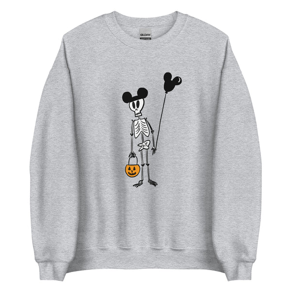 Funny Disney Halloween Skeleton Sweatshirt with Mickey Balloon and Trick or Treat Pumpkin Sweatshirt