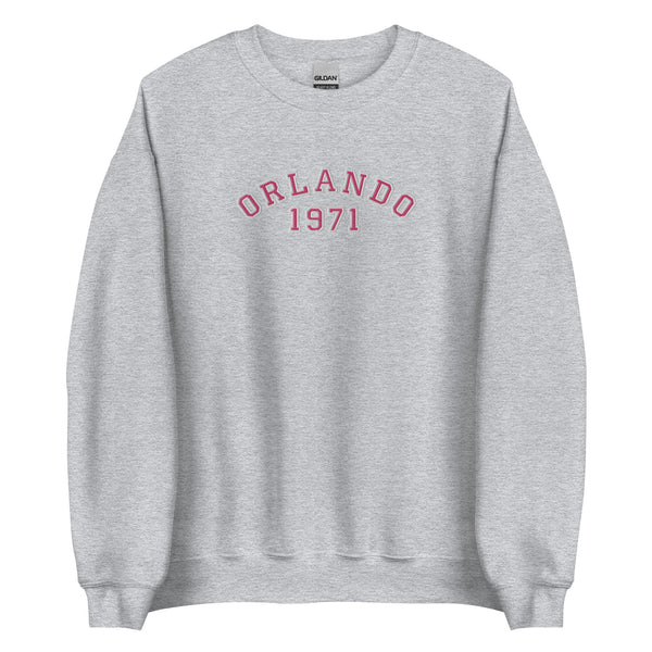 Disney College Sweatshirt 1971 WDW Orlando EMBROIDERED Disney University Sweatshirt - Pink