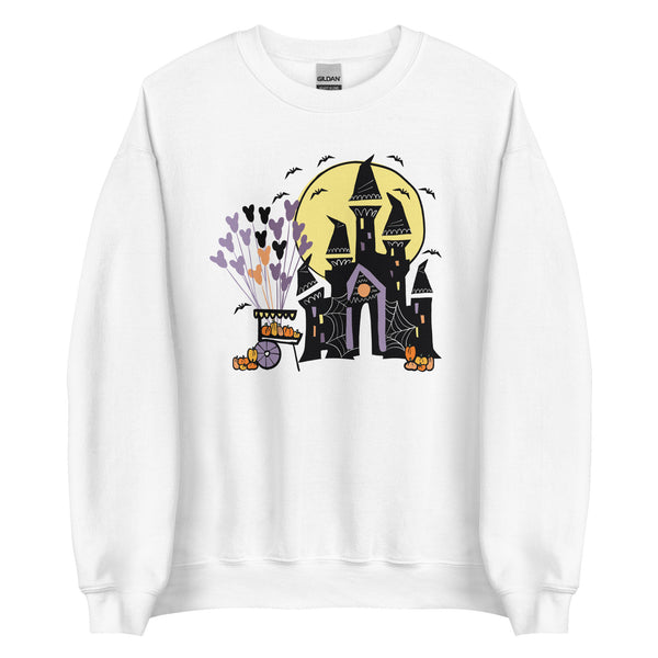 Disney World Halloween Castle Sweatshirt with Pumpkin Cart and Balloons Disney Halloween Unisex Sweatshirt