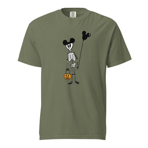 Funny Disney Halloween Skeleton Comfort Colors T-shirt with Mickey Balloon and Trick or Treat Pumpkin Unisex  t-shirt