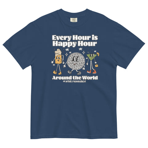 Disney Epcot Drinking COMFORT COLORS T-shirt Every Hour is Happy Hour Drinking Around the World Food and Wine Shirt