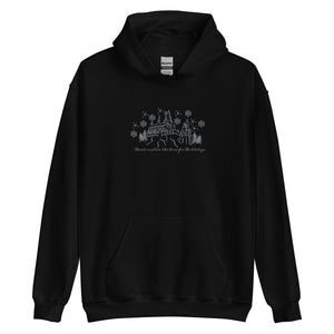 Home for the Holidays EMBROIDERED Hoodie Sweatshirt Magical Christmas Castle Holiday Snowfall Embroidered Hoodie