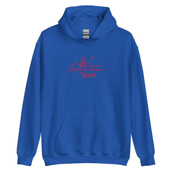 Disney Castle EMBROIDERED Hoodie Daydream Believer with Mickey Balloon Unisex Disney Embroidered Hooded Sweatshirt