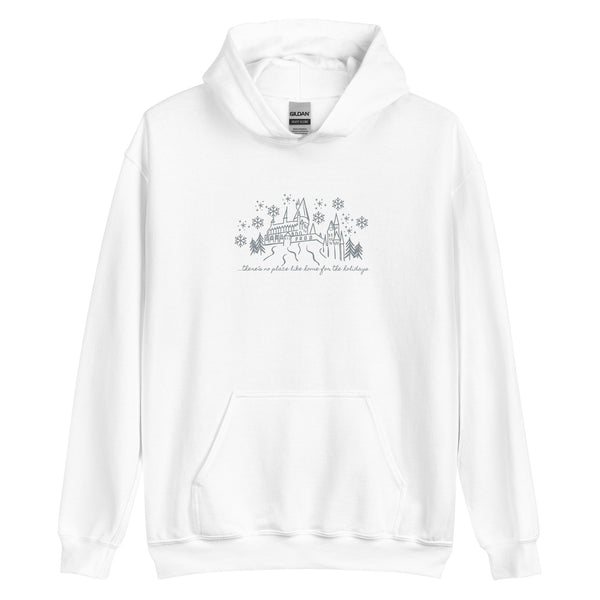 Home for the Holidays EMBROIDERED Hoodie Sweatshirt Magical Christmas Castle Holiday Snowfall Embroidered Hoodie