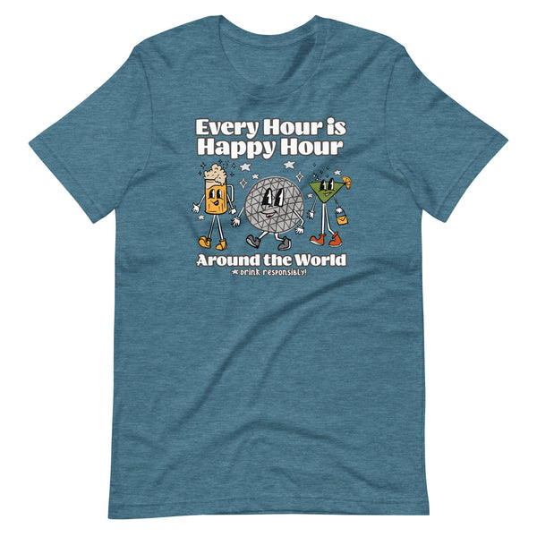 Disney Epcot Drinking T-shirt Every Hour is Happy Hour Drinking Around the World Food and Wine T-Shirt