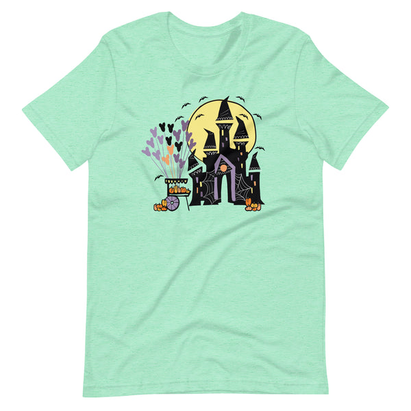 Disney World Halloween Castle T-Shirt with Pumpkin Cart and Balloons Disney Halloween T- Shirt