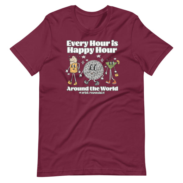 Disney Epcot Drinking T-shirt Every Hour is Happy Hour Drinking Around the World Food and Wine T-Shirt