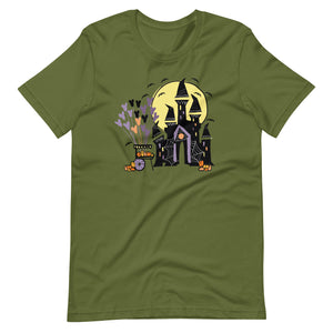 Disney World Halloween Castle T-Shirt with Pumpkin Cart and Balloons Disney Halloween T- Shirt