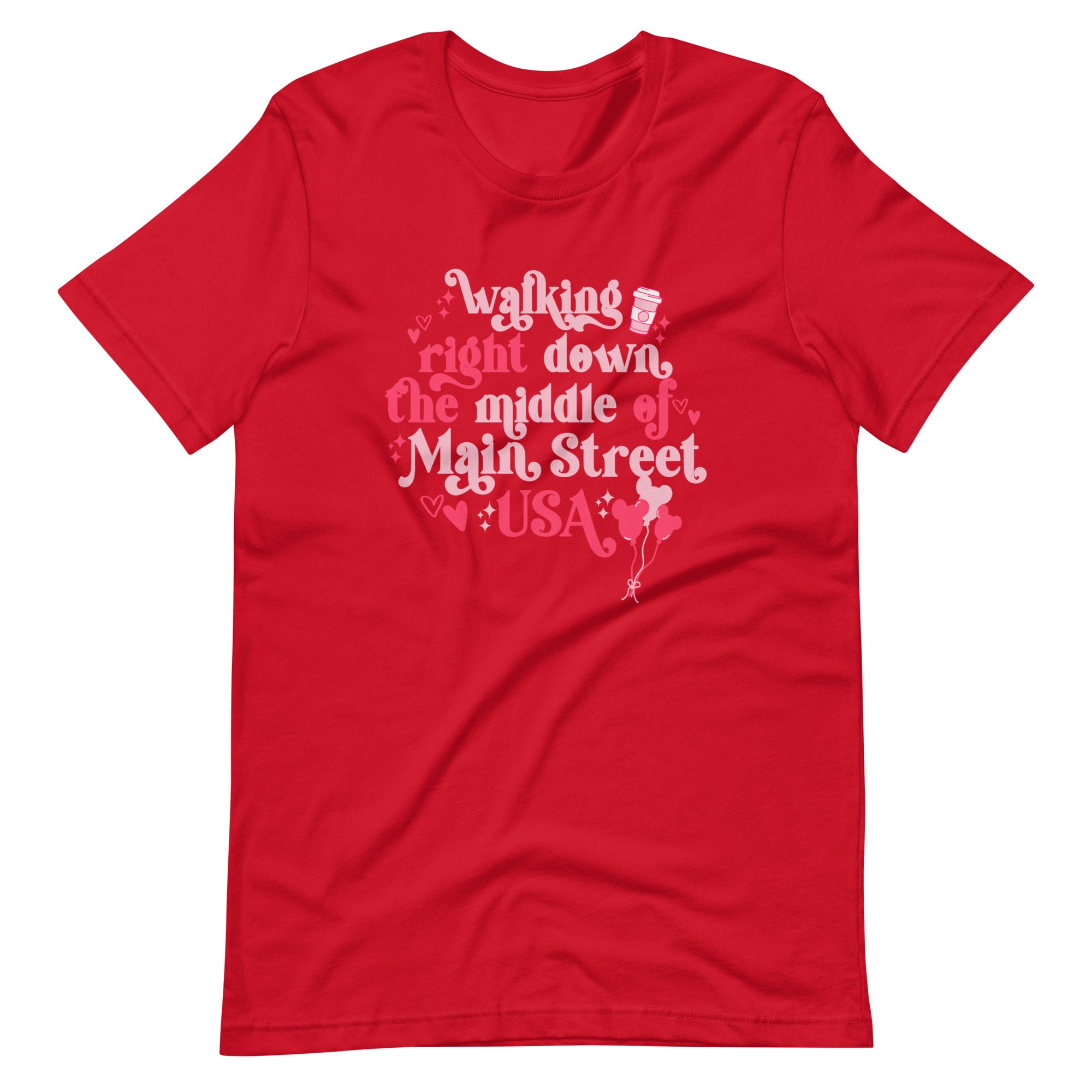 Walking Down Main Street Valentines T-Shirt- READY TO SHIP-Red- Small