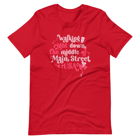 Walking Down Main Street Valentines T-Shirt- READY TO SHIP-Red- Small