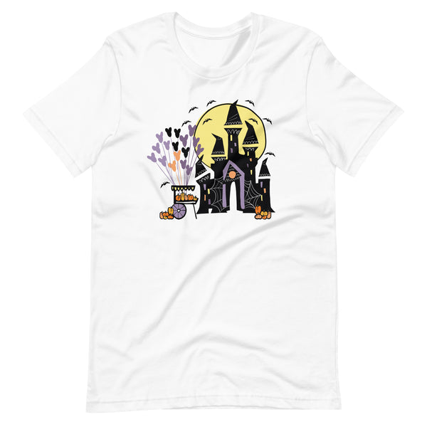 Disney World Halloween Castle T-Shirt with Pumpkin Cart and Balloons Disney Halloween T- Shirt