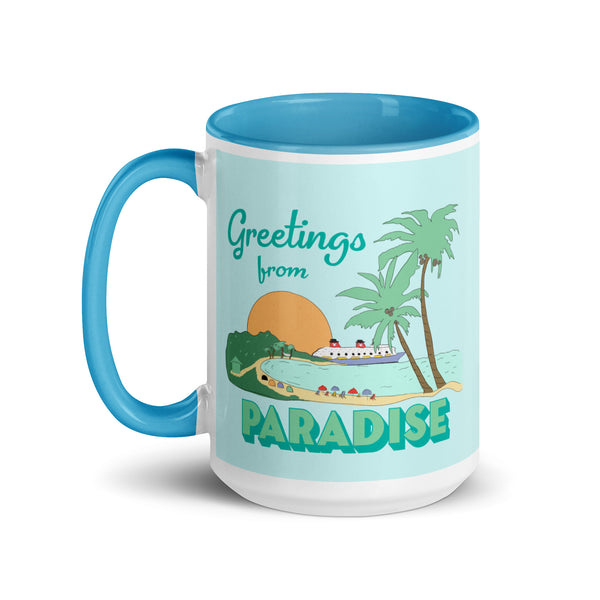 Disney Cruise Castaway Greetings from Paradise Mug Castaway Cay Mug with Turquoise Color Inside