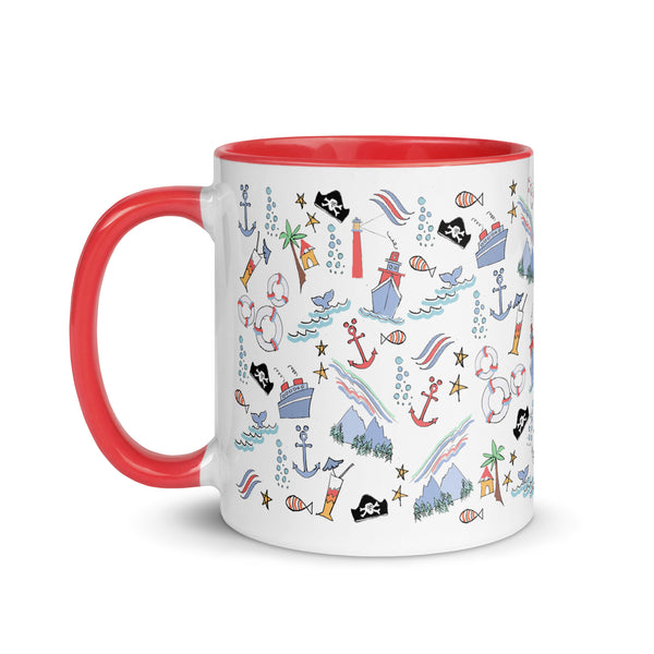 Disney Cruise Mug Sail Away with Me Disney Cruise Sketch Mug with Red Handle