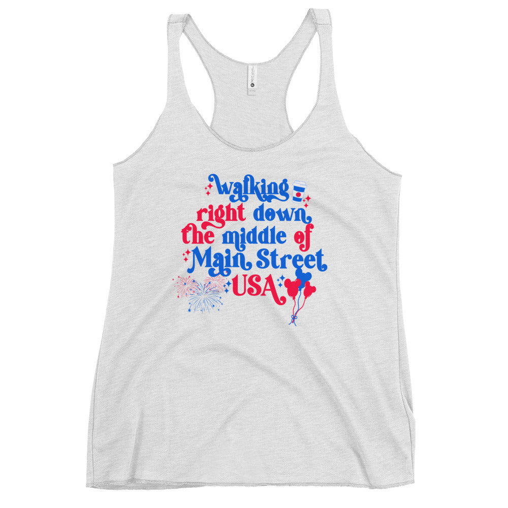 July 4th Disney Magic Kingdom Main Street USA mickey fireworks Independence Day Fourth of July Women's Racerback Tank