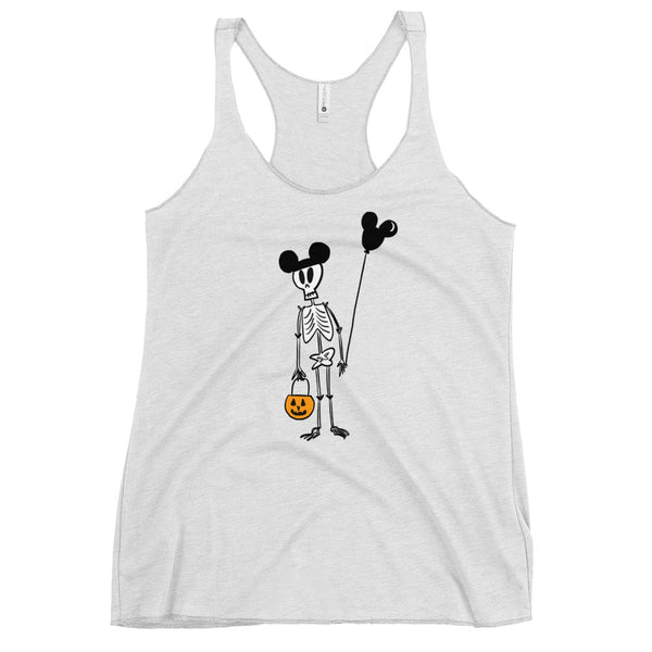 Funny Disney Halloween Skeleton Tank Top with Mickey Balloon and Trick or Treat Pumpkin Tank Top