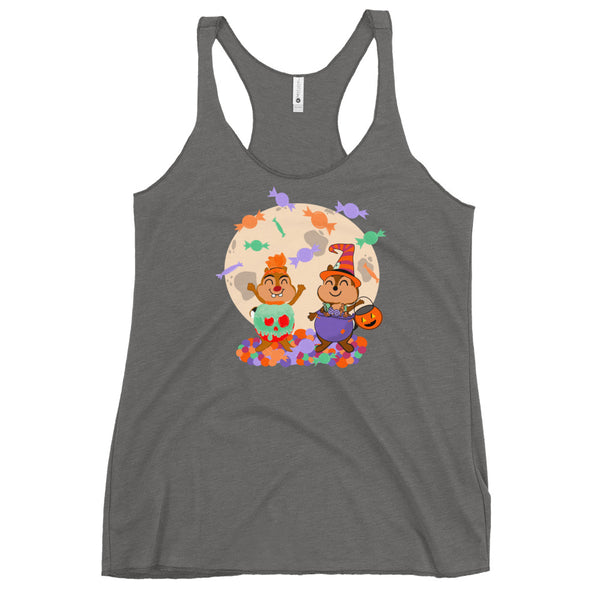 Chip and Dale Disney Halloween Trick or Treat Candy Women's Racerback Tank