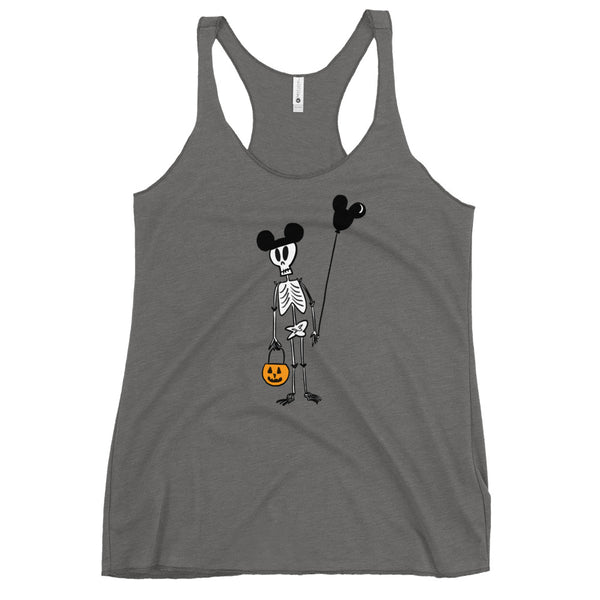 Funny Disney Halloween Skeleton Tank Top with Mickey Balloon and Trick or Treat Pumpkin Tank Top