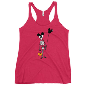 Funny Disney Halloween Skeleton Tank Top with Mickey Balloon and Trick or Treat Pumpkin Tank Top