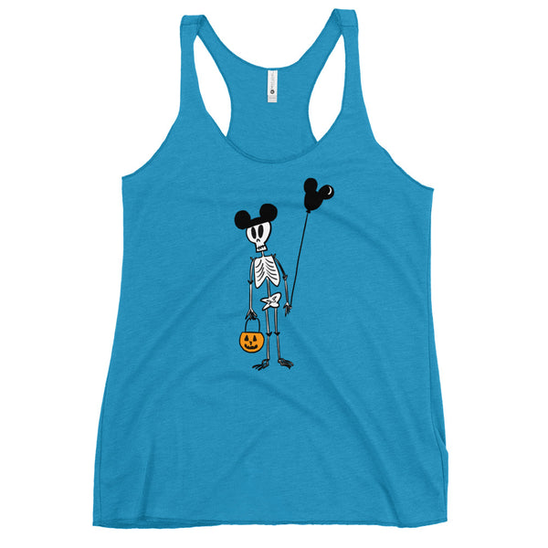 Funny Disney Halloween Skeleton Tank Top with Mickey Balloon and Trick or Treat Pumpkin Tank Top