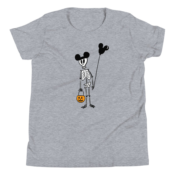 Funny Disney Halloween Skeleton Kid's Shirt with Mickey Balloon and Trick or Treat Pumpkin Kid's Shirt