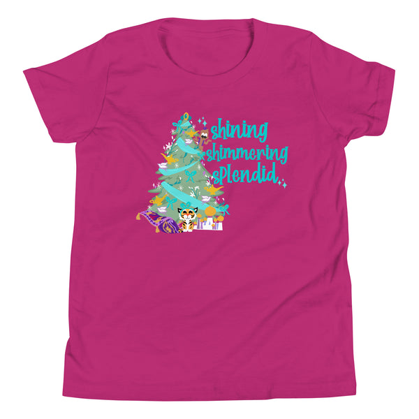 Princess Jasmine Kids Disney Christmas Tree Holiday Aladdin Youth Short Sleeve T-Shirt