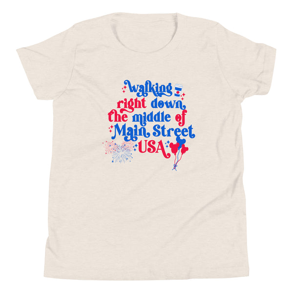 July 4th Disney Kids Magic Kingdom Main Street USA mickey fireworks Independence Day Fourth of July Youth Short Sleeve T-Shirt